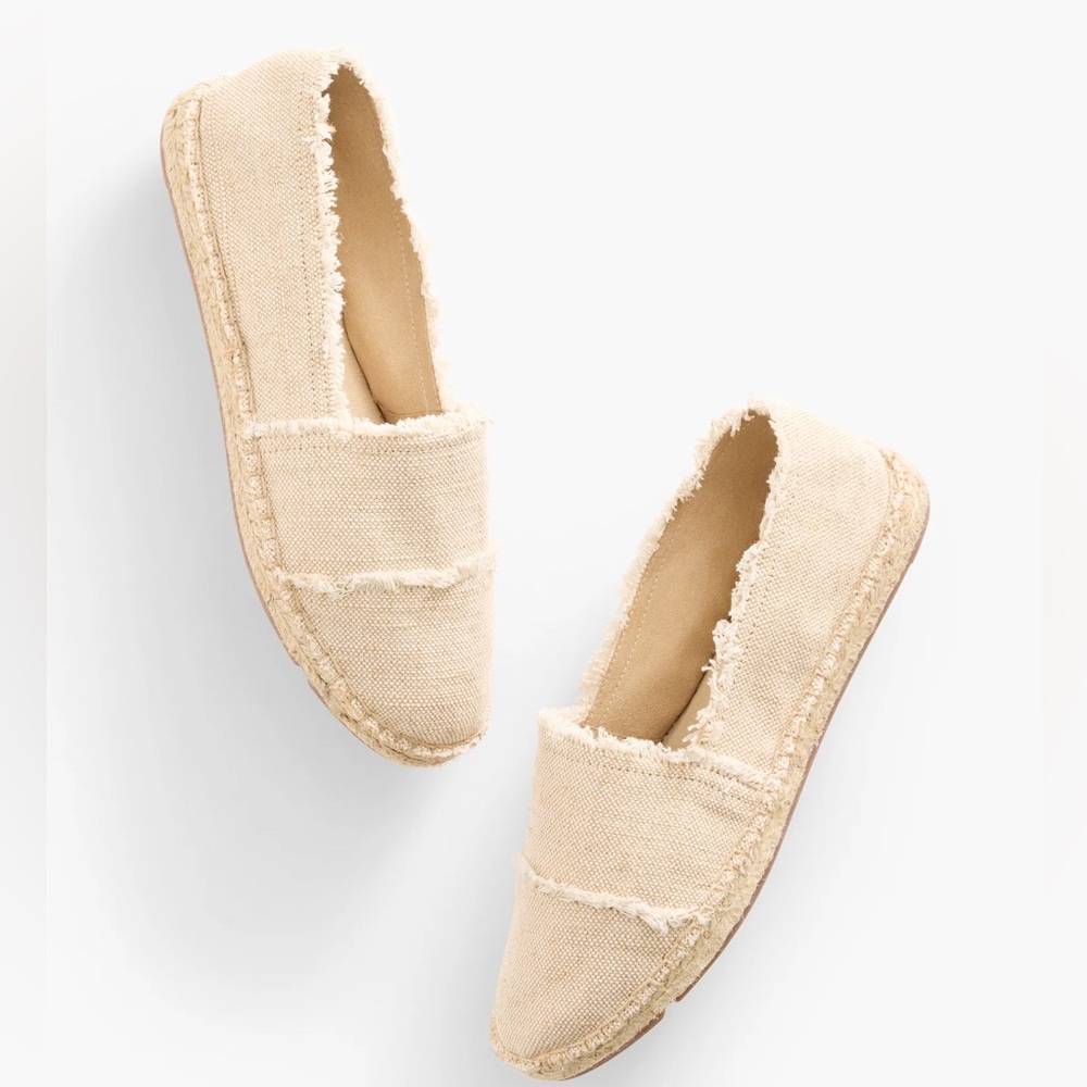 Talbots Izzy Frayed Metallic Espadrille Flats 8M Frayed Edge Resort Wear Coastal